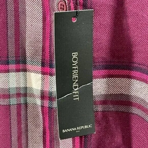 NEW Banana Republic Shirt Womens XS purple black plaid button up preppy - Picture 5 of 10
